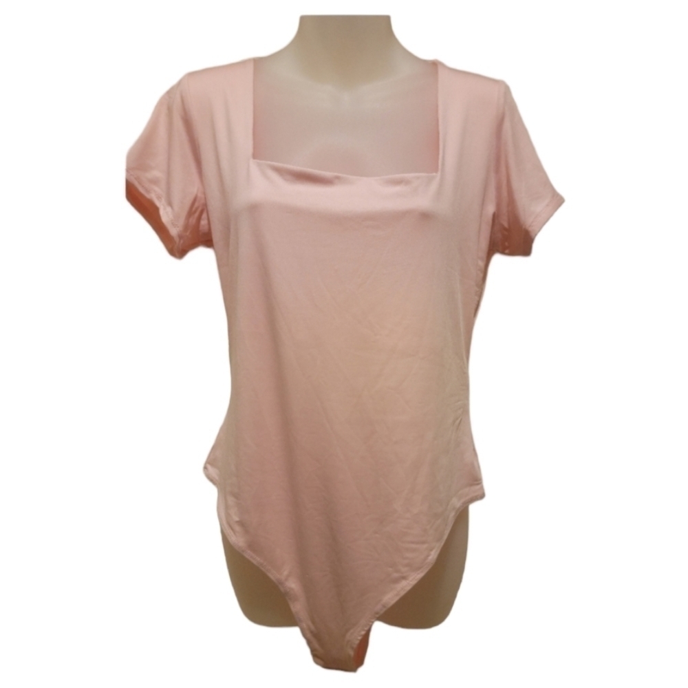 And Now This, Women's Pink Square Neck Tee Bodysuit, Size L